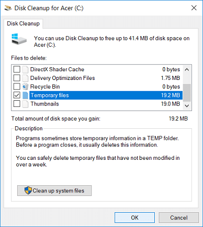Почистване на временни файлове в Disk Cleanup | Поправете PNP открита фатална грешка Windows 10