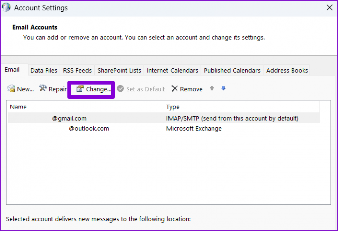 เปลี่ยนการตั้งค่าอีเมล Outlook