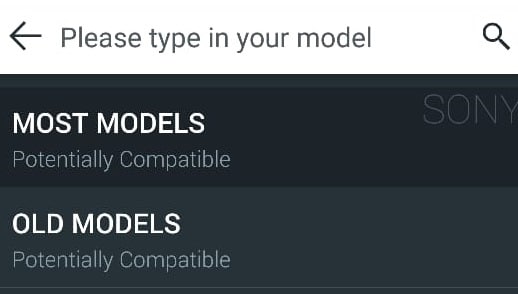 Seleccione el modelo según sus requisitos. La opción " La mayoría de los modelos" funciona para la mayoría de los dispositivos.