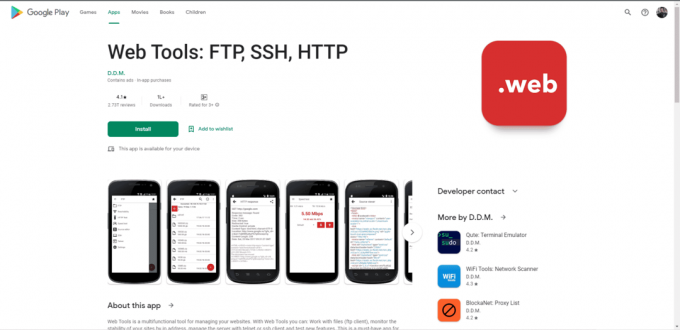 Verkkotyökalut FTP SSH HTTP Play Kaupan kotisivu. Parhaat tiedostonsiirtoprotokollaasiakkaat Androidille
