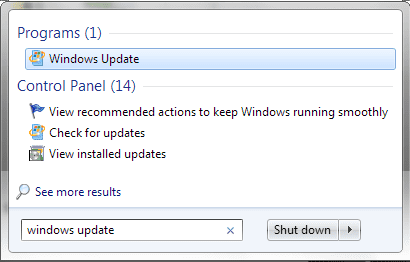 ابحث في Windows Update