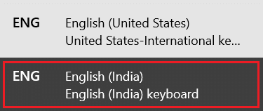 превключете методите за въвеждане на език от английски Съединени щати към Английски Индия