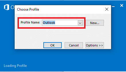 გახსენით ჩამოსაშლელი სია და აირჩიეთ Outlook ვარიანტი და დააჭირეთ Enter