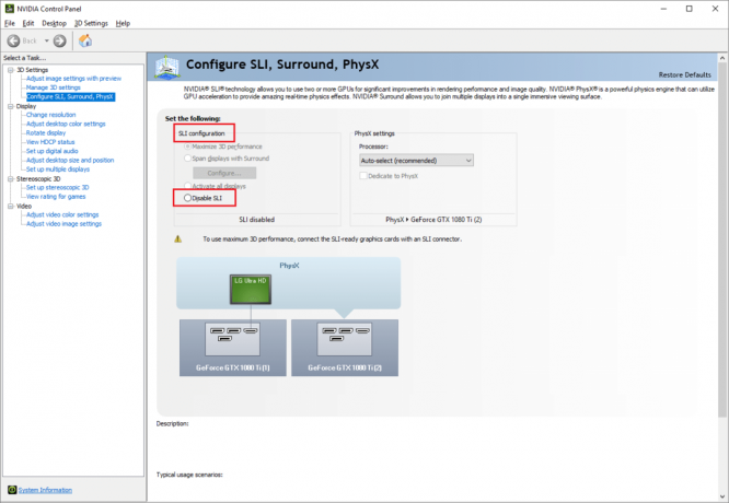 Deaktiver SLI på NVIDIA. Reparer Unreal Engine Exiting på grunn av at D3D-enheten går tapt