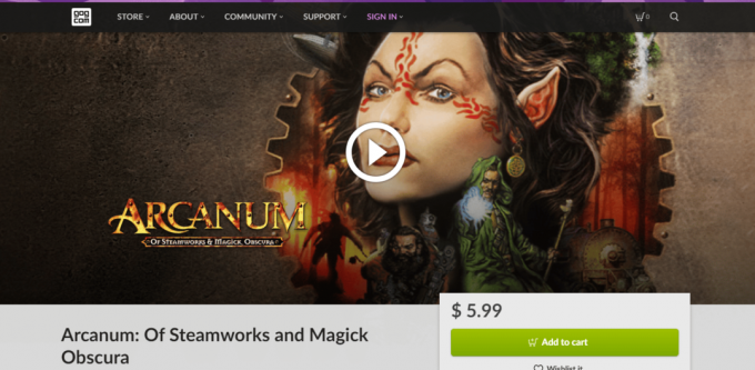 Arcanum Of Steamworkds und Magick Obscura GOG-Seite