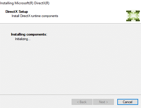 Os componentes para a versão de atualização do DirectX começarão a ser instalados