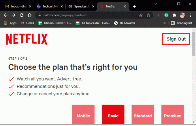 Paleiskite „Netflix“ ir viršutiniame dešiniajame ekrano kampe spustelėkite Atsijungti. Ištaisykite „Netflix“ klaidą F7111-5033