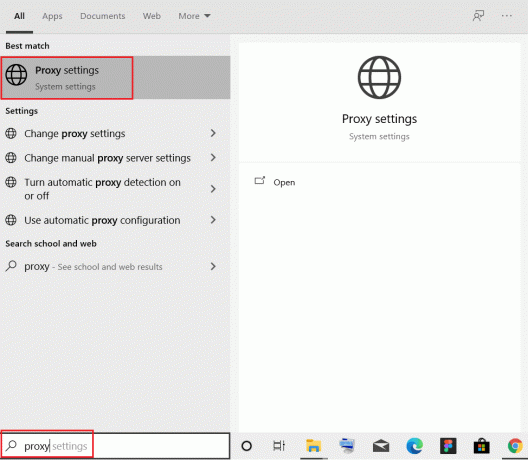 Suchen Sie Proxy und klicken Sie auf Proxy-Einstellungen. Beheben Sie ERR NETWORK CHANGED in Windows 10