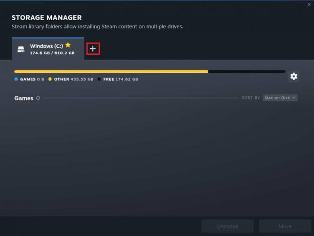 Ini akan membuka jendela STORAGE MANAGER yang akan menampilkan drive OS Anda, sekarang klik tanda tambah besar untuk menambahkan hard drive eksternal Anda untuk menginstal game