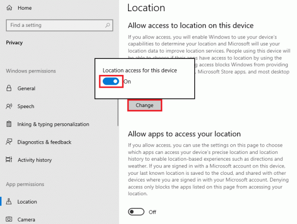 Desative o acesso à localização para este dispositivo. Corrigir o atraso de Hearthstone no Windows 10
