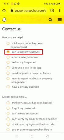 Toque em Não consigo acessar minha conta | Como faço para recuperar minha antiga conta do Snapchat