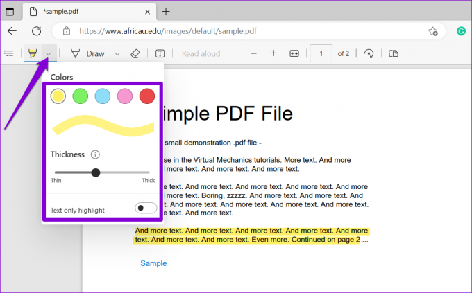 Edge를 사용하여 PDF에서 텍스트 강조 표시