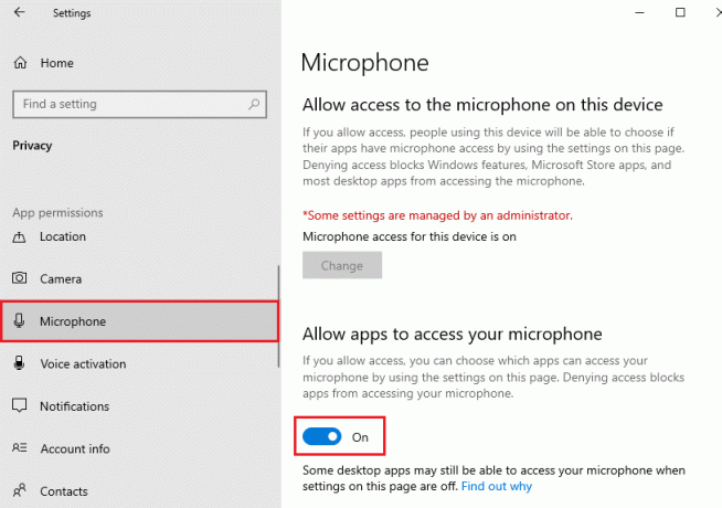 Zorg ervoor dat de optie Apps toegang tot uw microfoon toestaan ​​is ingeschakeld