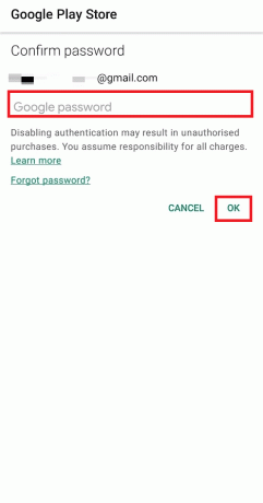 Введіть пароль Google, щоб підтвердити процес, і натисніть OK