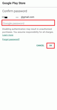 ป้อนรหัสผ่าน Google เพื่อยืนยันกระบวนการและแตะที่ตกลง