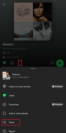 Koppintson a lejátszási lista neve alatti három függőleges pontra, és a menüből válassza a Megosztás lehetőséget