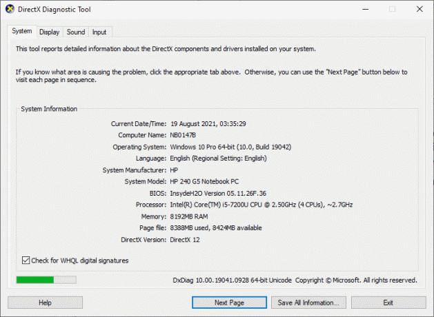 Pokud váš systém již obsahuje DirectX 12, zobrazí se na obrazovce následující obrazovka