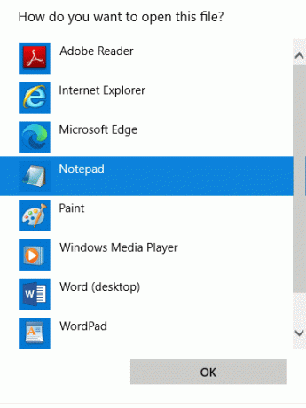 Wählen Sie nun die Notepad-Option aus der Liste und klicken Sie auf OK | So beheben Sie EMPTY_RESPONSE Windows 10