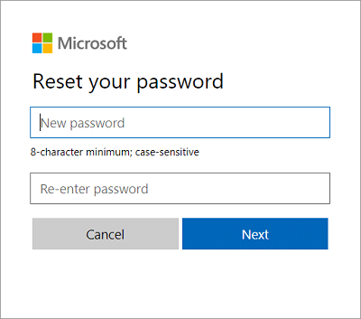 Geben Sie das neue Passwort ein, bestätigen Sie dieses neue Passwort und klicken Sie auf Weiter