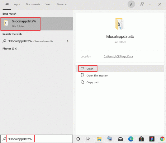 atveriet mapi localappdata no Windows meklēšanas joslas. Labojiet Discord ekrāna kopīgošanu, kas nedarbojas operētājsistēmā Windows 10