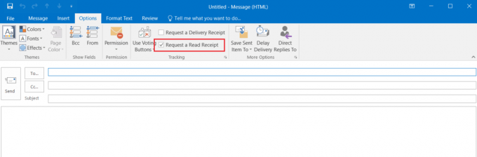 kontrollera begära ett läskvittoalternativ i nytt e-postfönster i Outlook-programmet