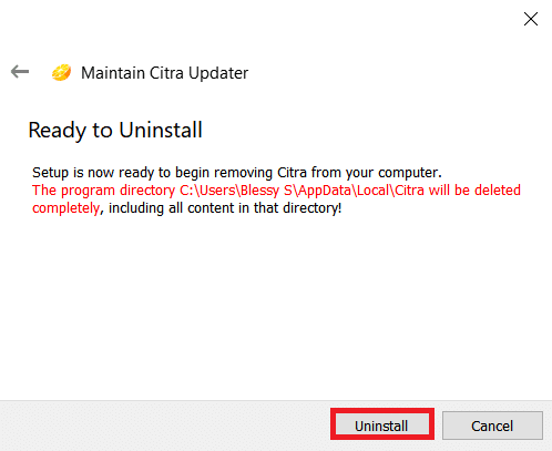 คลิกถอนการติดตั้ง Keep Citra Updater