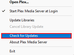 проверете за актуализации plex media server