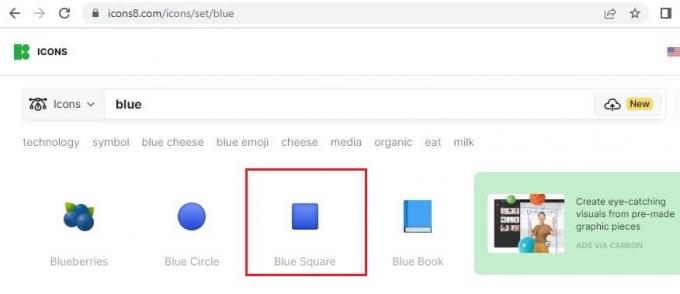 Pasirinkite mėlynos spalvos kvadrato formos piktogramą. Kaip pakeisti aplanko spalvą „Windows 10“.