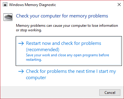 Windows მეხსიერების დიაგნოსტიკის გაშვება | შეასწორეთ კომპიუტერის ავარია თამაშების თამაშის დროს