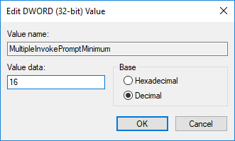 Doppelklicken Sie auf MultipleInvokePromptMinimum, um seinen Wert zu ändern | Beheben von fehlenden Kontextmenüelementen, wenn mehr als 15 Dateien ausgewählt sind