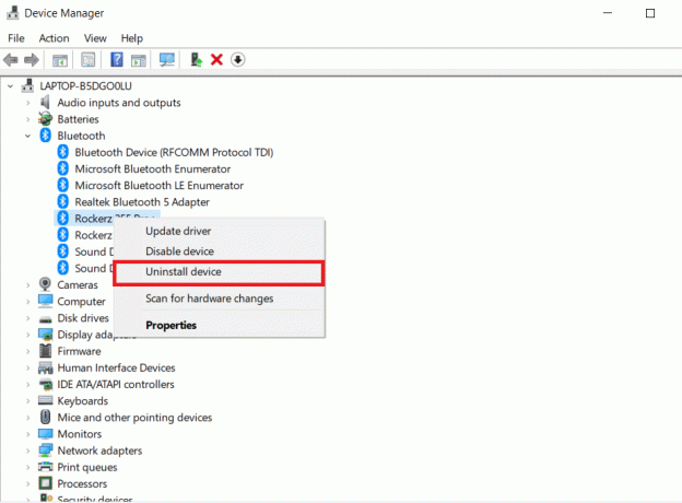 คลิกที่ถอนการติดตั้ง วิธีแก้ไขข้อผิดพลาดไดรเวอร์ Bluetooth ใน Windows 10