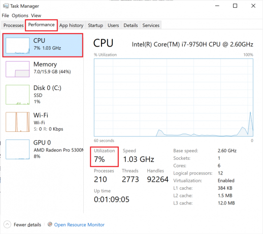Klicka på prestandafliken i Aktivitetshanteraren | Hur fixar jag hög CPU-användning på Windows 10?