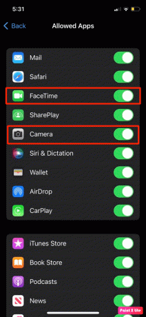 alternar en facetime y control deslizante de la cámara