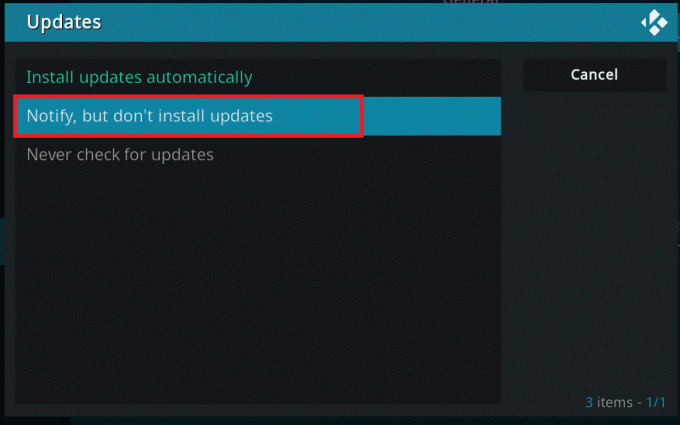 Wählen Sie die Option Updates benachrichtigen, aber nicht installieren 