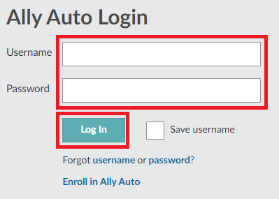 Geben Sie Ihren Benutzernamen und Ihr Passwort ein und klicken Sie auf die Schaltfläche Anmelden | Was ist Ally Grace Period? | Ally Auto-Zahlungen