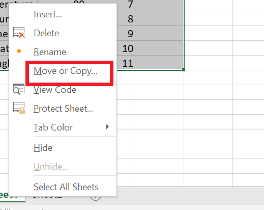 Clique com o botão direito do mouse na barra de seleção da planilha e escolha Mover ou Copiar | Como dividir o arquivo do Excel em vários arquivos por linha