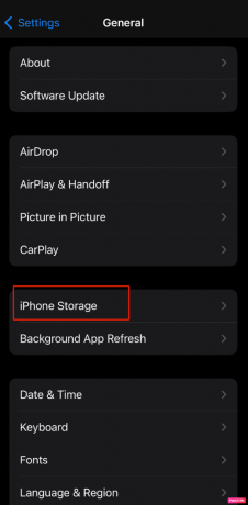 перейдіть до загального та виберіть опцію зберігання iphone на iPhone | виправити мерехтіння та зависання екрана iPhone