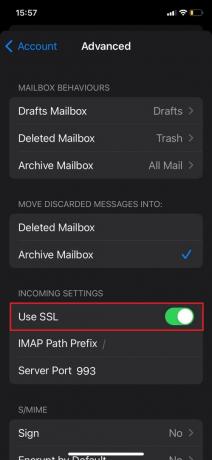 Выключите переключатель Использовать SSL