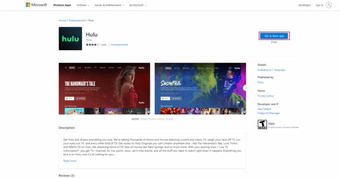 Hulu Microsoft Store-Seite. Hulu-Fehlercode 406 beheben