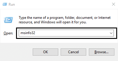 Drücken Sie Windows + R und geben Sie msinfo32 ein und drücken Sie die Eingabetaste