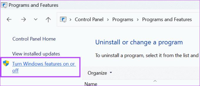 izvēlieties ieslēgt vai izslēgt Windows funkcijas