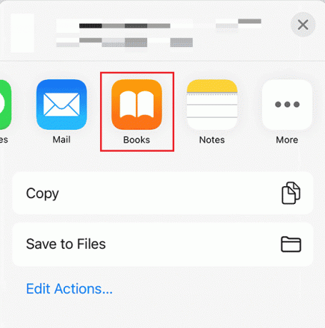 Atingeți opțiunea Cărți pentru a salva fișierul PDF în aplicația Cărți