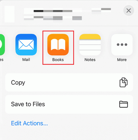Додирните опцију Књиге да бисте сачували ПДФ датотеку у апликацији Књиге