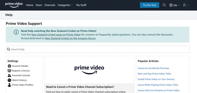 Amazon Prime Video-ondersteuning. wat betekent onvoldoende bandbreedte