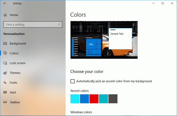 Windows 10'da Başlat Menüsü, Görev Çubuğu, Eylem Merkezi ve Başlık çubuğunun Rengini Değiştirin