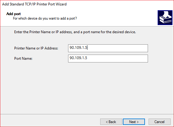 Acum introduceți adresa IP a imprimantei și numele portului, apoi faceți clic pe Următorul