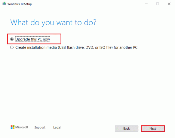 აირჩიეთ პუნქტი Upgrade this PC now და შემდეგ დააჭირეთ ღილაკს შემდეგი