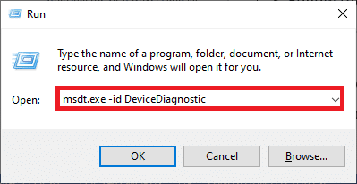 พิมพ์ msdt.exe id DeviceDiagnostic แล้วกด Enter แก้ไขการโทรวิดีโอของ Microsoft Teams ไม่ทำงาน