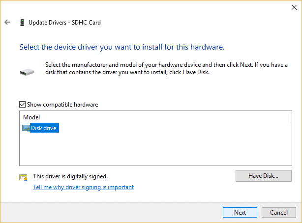 აირჩიეთ უახლესი დისკის დრაივერი SD ბარათის წამკითხველისთვის | შეასწორეთ SD ბარათი, რომელიც არ არის აღმოჩენილი Windows 10-ში