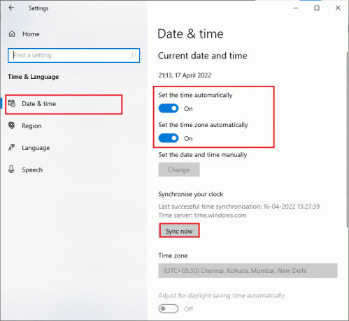 Schakel op het tabblad Datum en tijd in Stel de tijd automatisch in en Stel de tijdzone automatisch in opties 